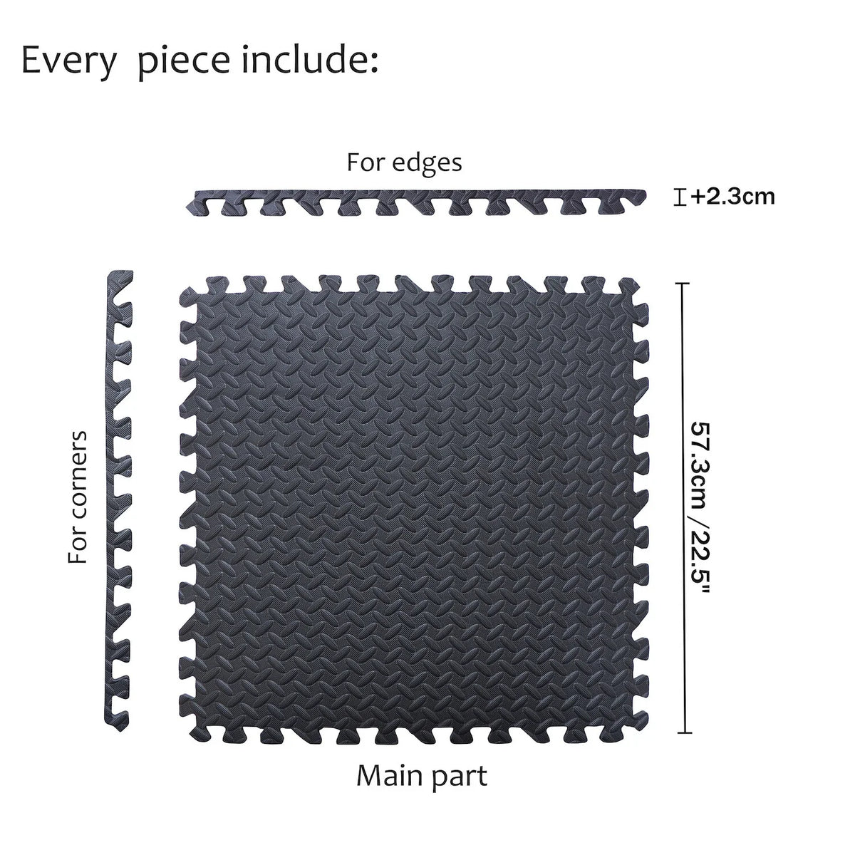 EVA Foam Interlocking Exercise Mat Tiles for Gym Flooring (Black)