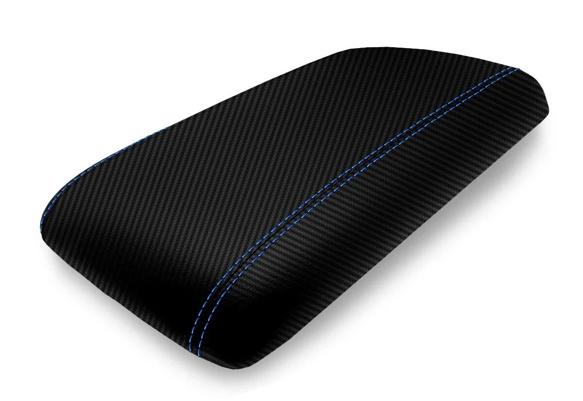 Console Lid Armrest Cover for Ford Expedition (2003–2006) Carbon Fiber Blue Stitch