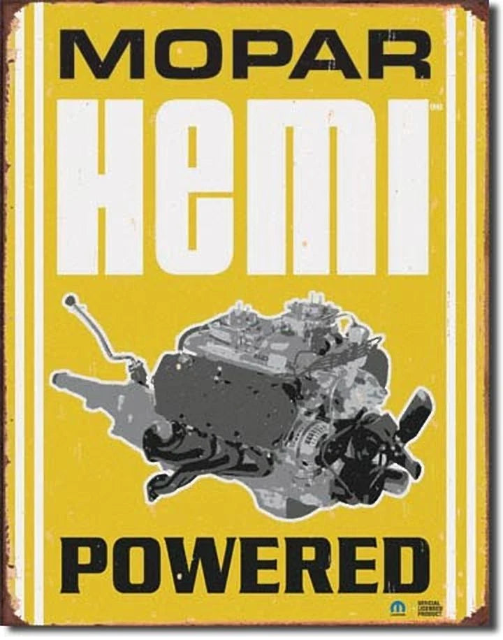 Mopar Hemi Powered Tin Metal Sign for Chrysler (Vintage Replica)