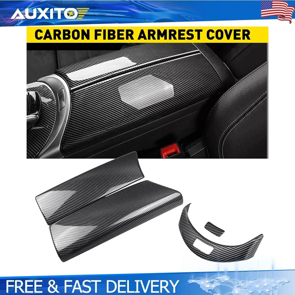Console Armrest Switch Button Trim - 2X Carbon for Mercedes GLC X253 2015-2020