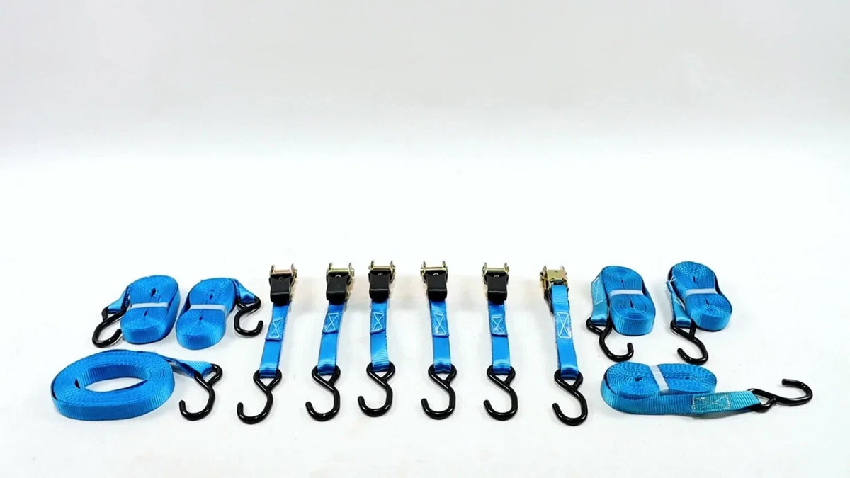 Set of 6 Ratchet Straps 1 Inch 20ft 1700LBS with Hooks
