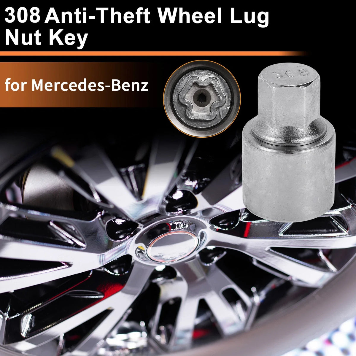 308 Wheel Lock Lug Nut for Mercedes-Benz (Locking Nut Key Socket)
