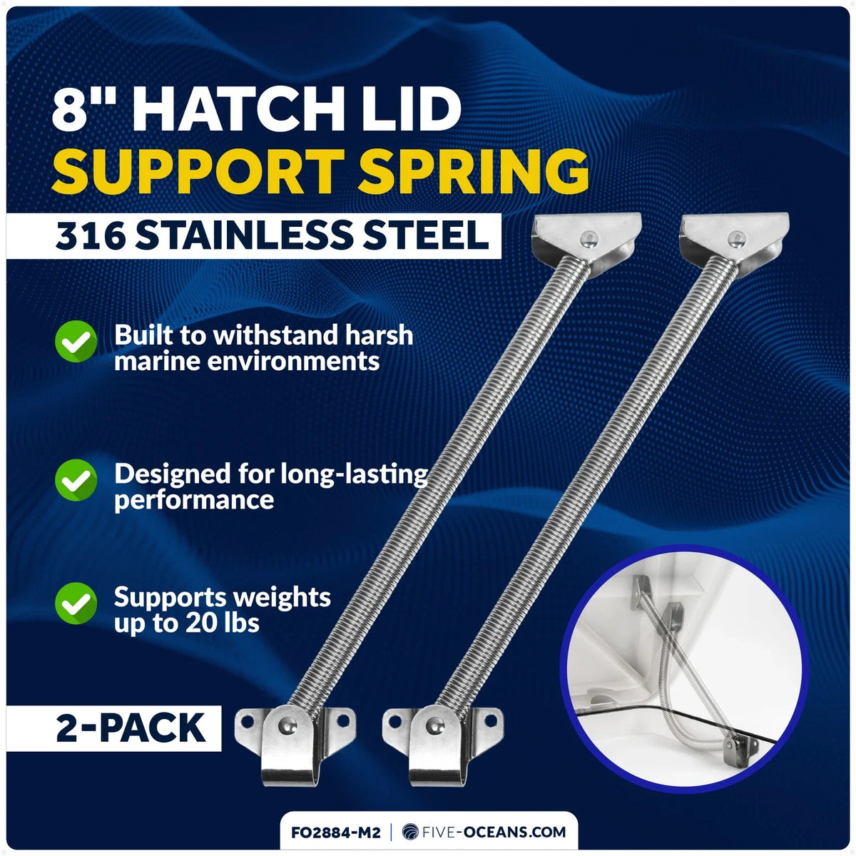 2X Hatch Lid Support Spring Holder for Five Oceans (8-Inch, Stainless Steel)