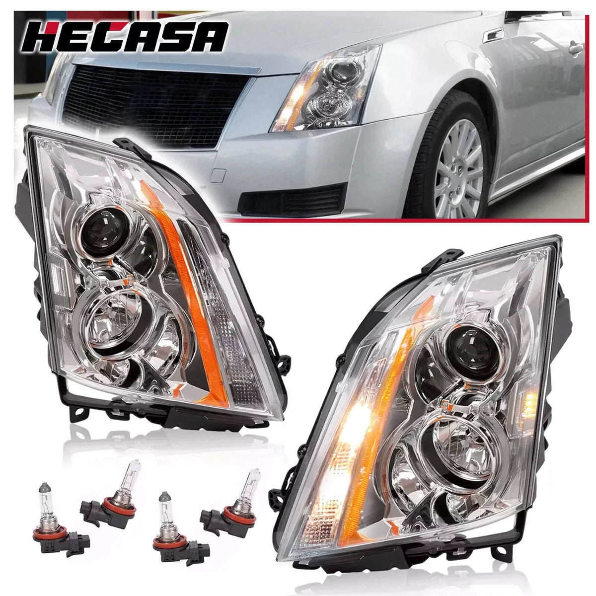 Halogen Headlight Pair for Cadillac CTS 2008-2015 - Left & Right Bulbs