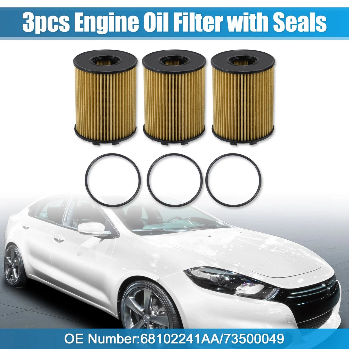 3X Engine Oil Filter with Seals No.68102241AA/73500049 for KIA II (2011–2016)