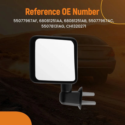 Left Manual Mirror for Jeep Wrangler Unlimited (2007–2018) Black