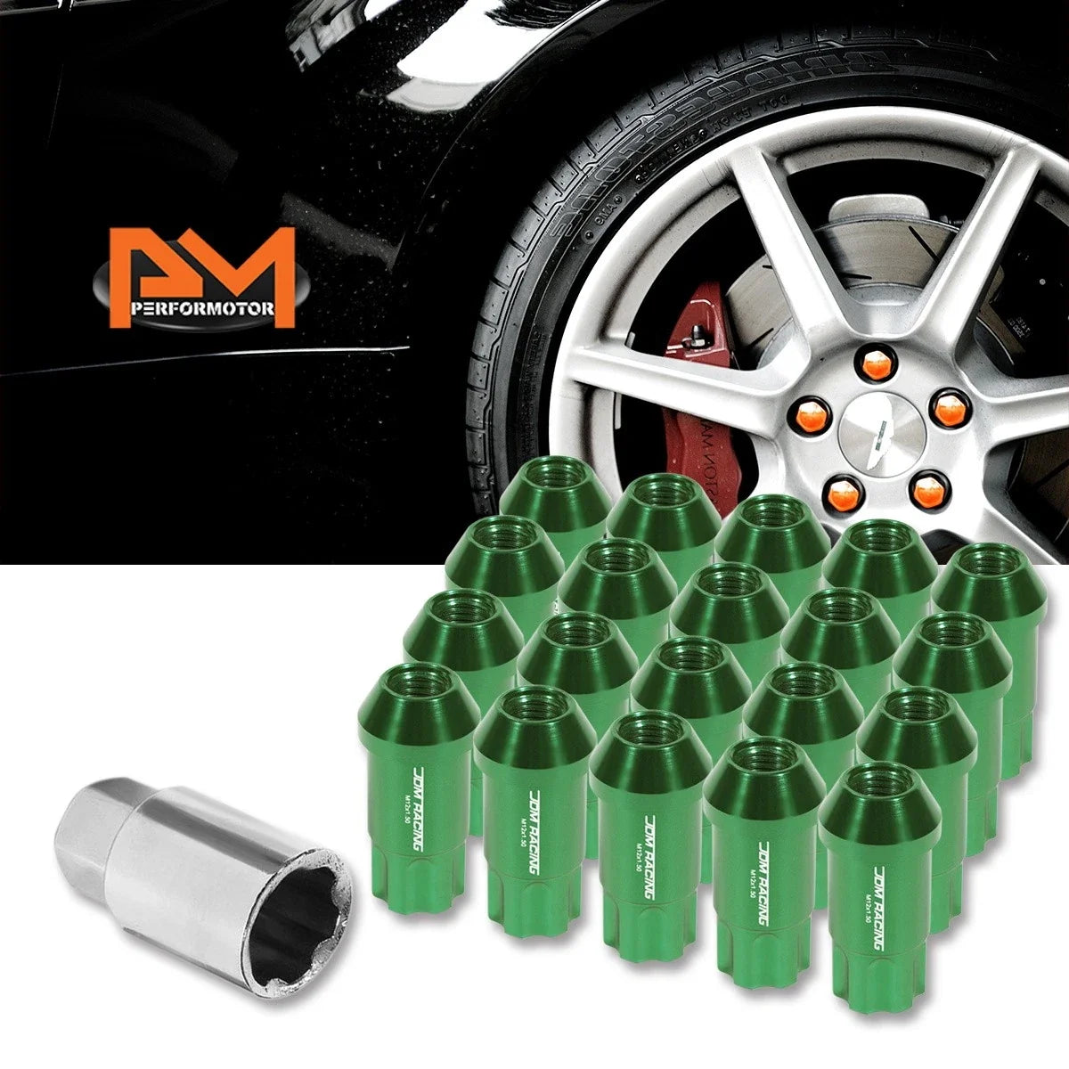 20-Piece Green Aluminum Spline Wheel Lug Nut Set M12X1.5