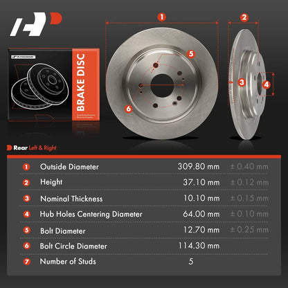 Disc Brake Rotors (Rear) for Acura TLX 2015-2020 & Honda CR-V 2017-2023