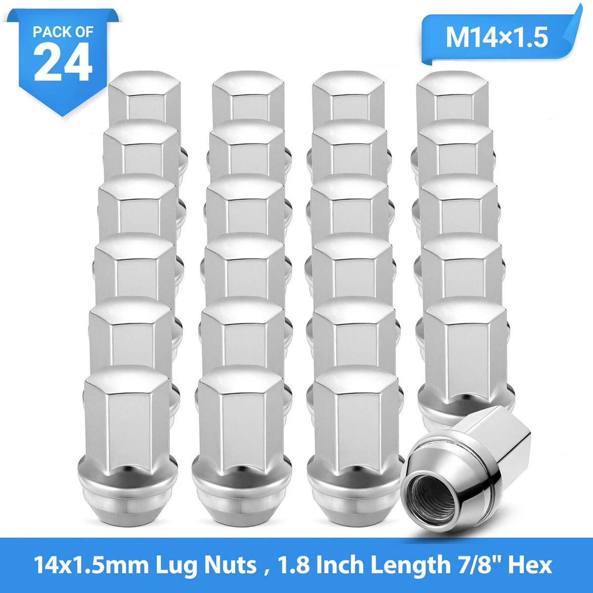 Lug Nuts for Chevrolet Silverado (1999–2006) 24pc 14x1.5 Chrome 7/8" Hex