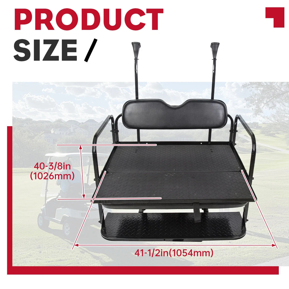 Rear Flip Seat Kit for EZGO TXT Golf Cart (w/Roof Support, Black Cushion)