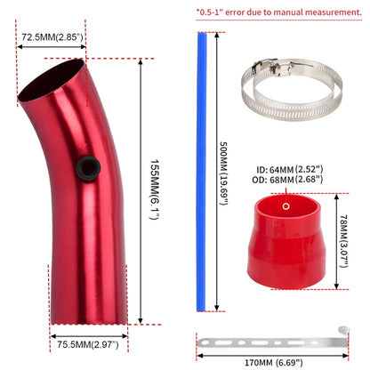 3" Aluminum Cold Air Intake Tube Hose 76mm RED for Universal Vehicles