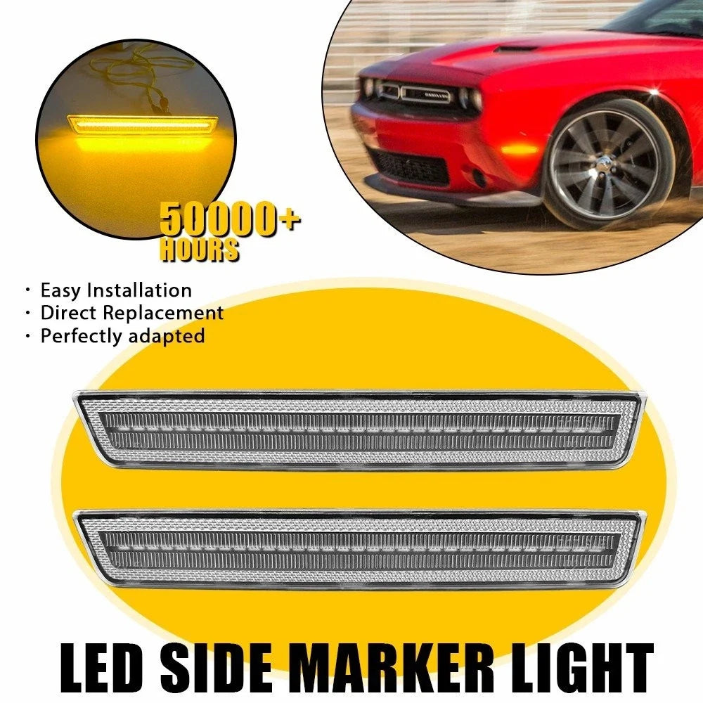 Dynamic Amber LED Front Side Marker Lights for Dodge Challenger 2015-2023
