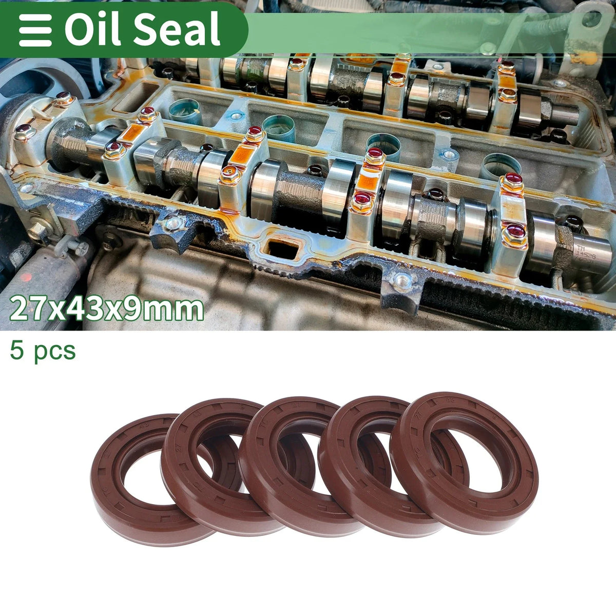 Set of 5 Oil Seal Rotary Shaft Seal FKM Rubber 27x43x9mm