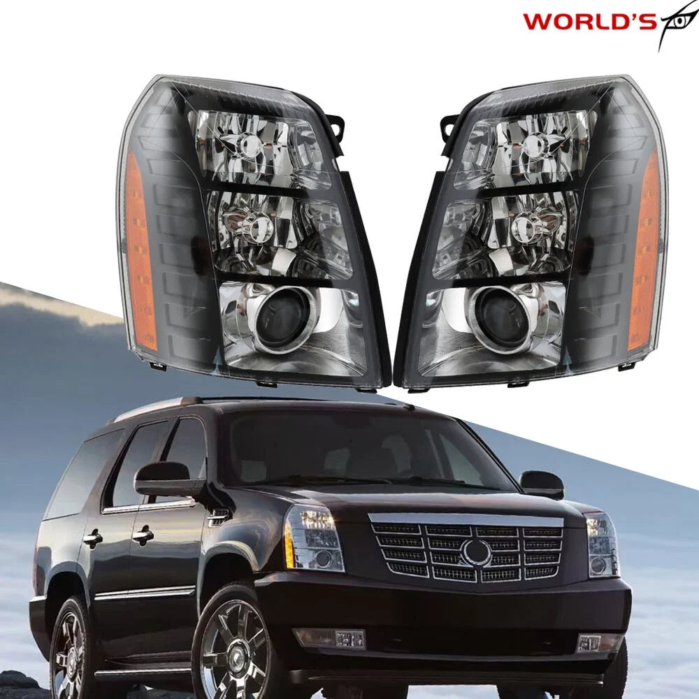 Set of 2 HID Black Headlights for Cadillac Escalade (2007–2014)