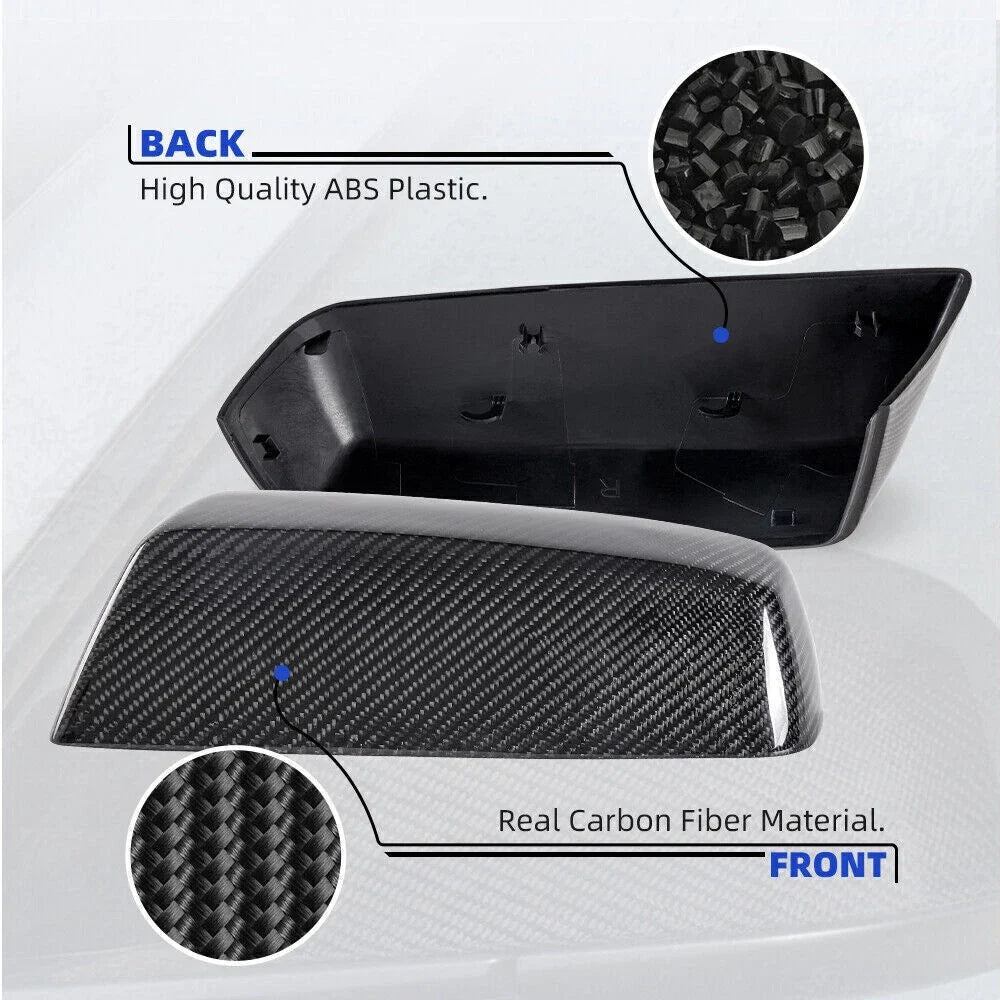 Set of 2 Glossy Carbon Fiber Mirror Caps for GMC Sierra Silverado 2014-2019