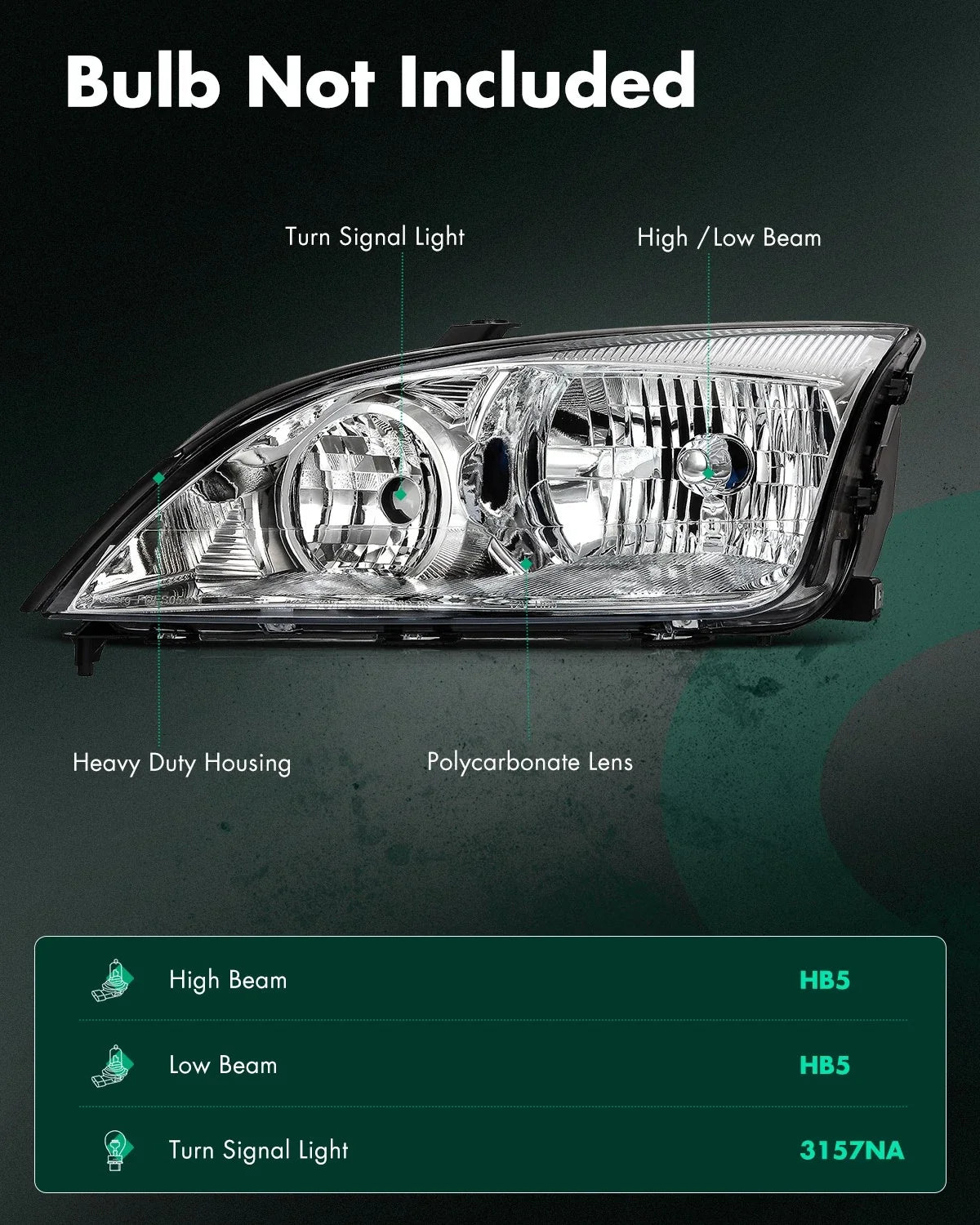2X Headlight Assembly for Ford Focus (2005–2007) - Chrome