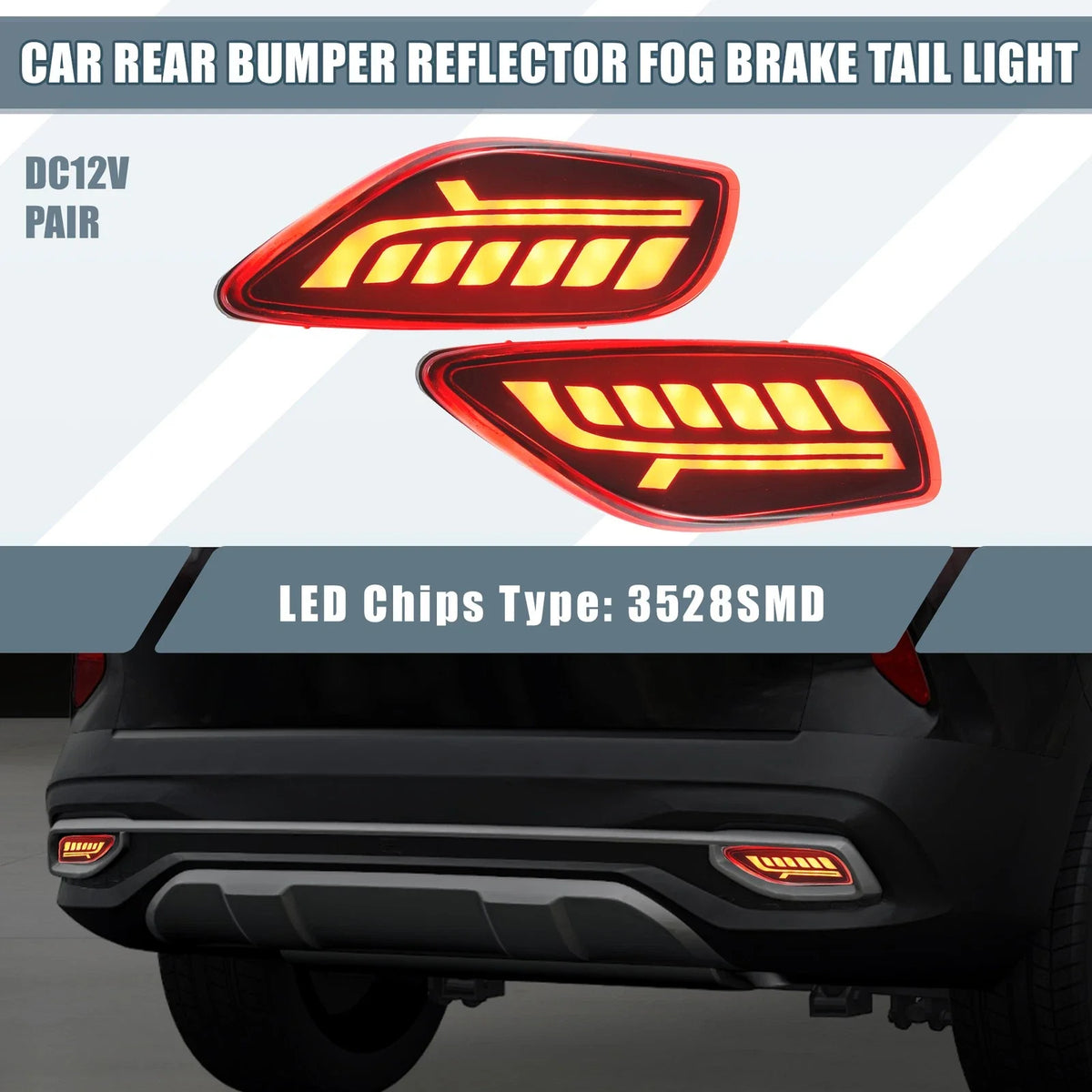 2X Rear Bumper Reflector LED Brake Turn Signal Tail Light for Kia Seltos (2019–2023)