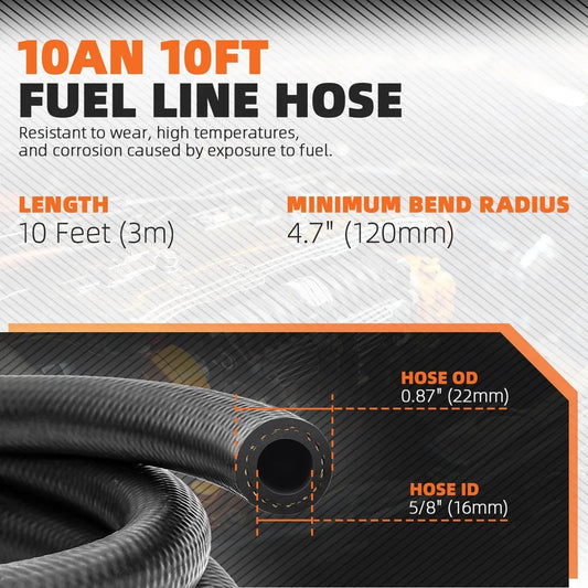 10 Feet 10AN 5/8" ID NBR Rubber Braided Fuel Line Hose