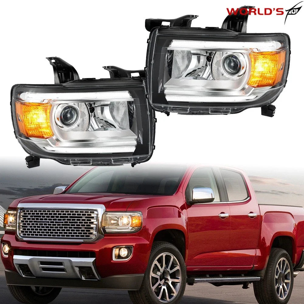 Set of 2 Front Headlights for GMC Canyon (2015–2022) Halogen with LED DRL Chrome