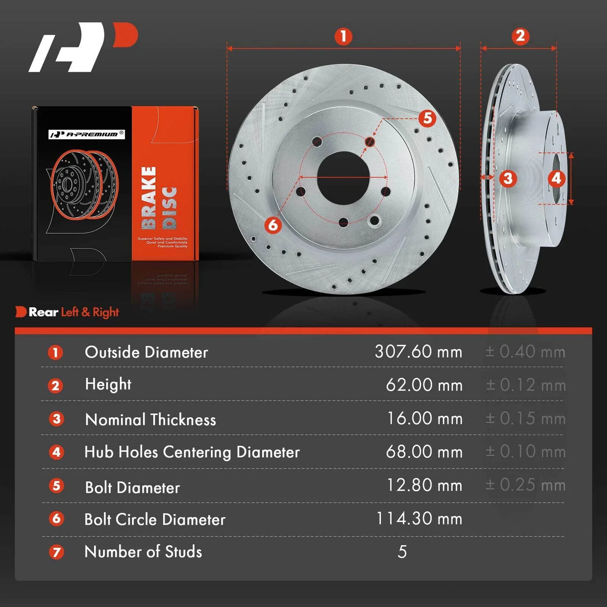 Drilled Rotors with Brake Pads for Nissan Maxima 2009-2014, 2016-2017