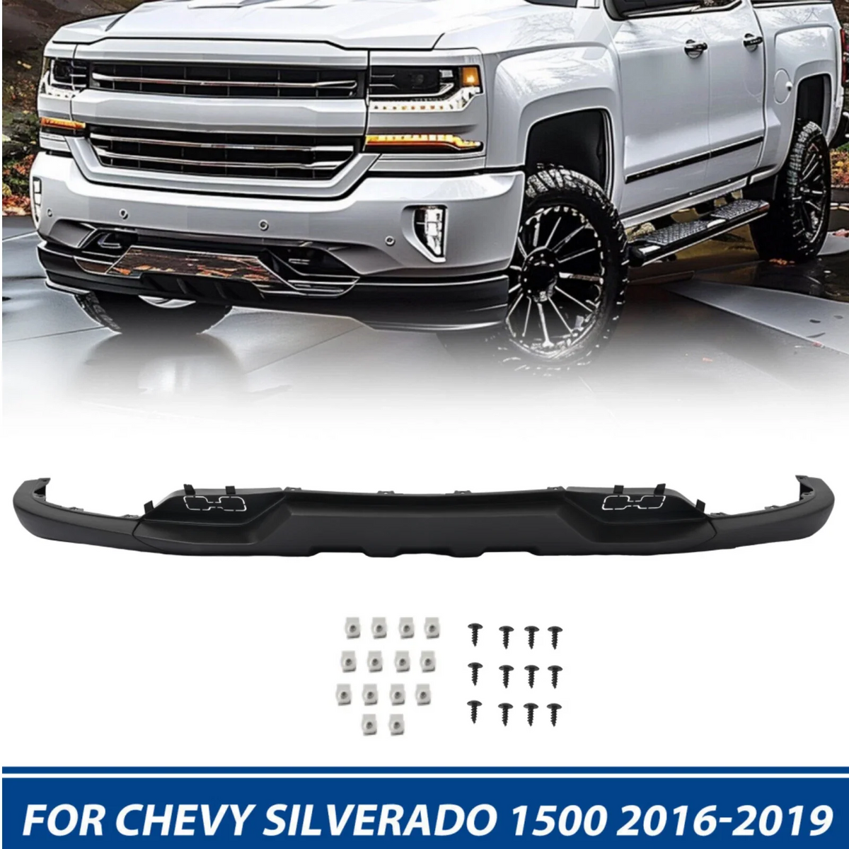 Front Valance Bumper for 2016-2019 Chevy Silverado 1500 with Tow Hooks