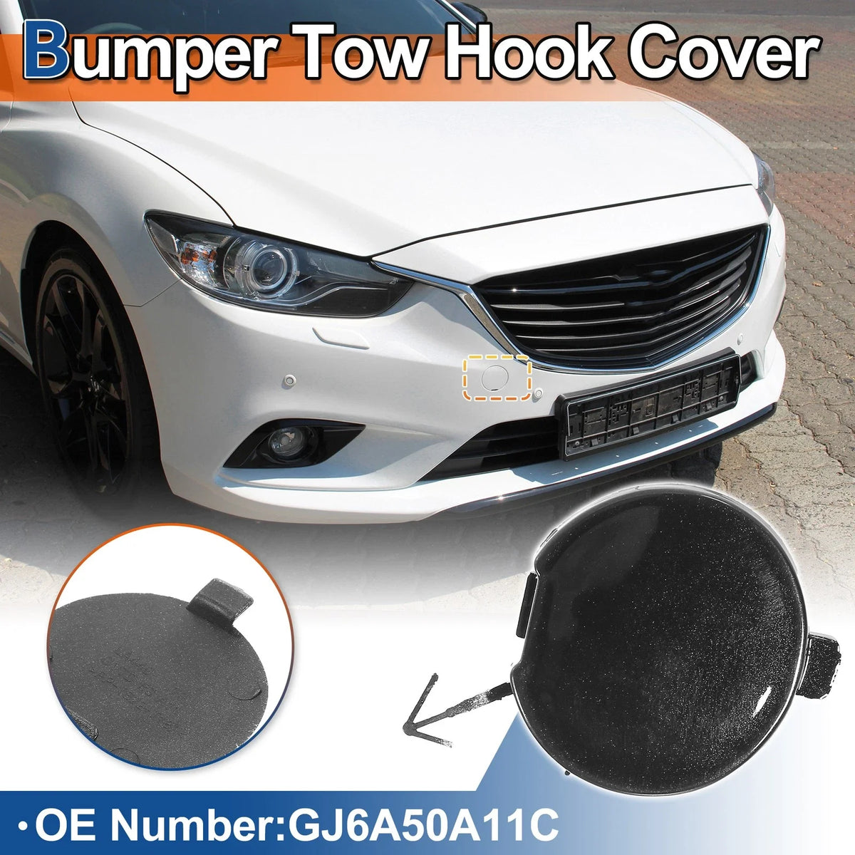 Front Left Tow Hook Cover for Mazda 6 (2003–2005) No.GJ6A50A11C Black