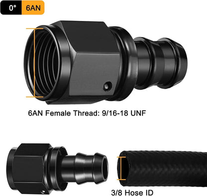 2X Push on Lock Hose Fitting 6AN for Oil/Fuel/Gas Line Adapter (0 Degree)