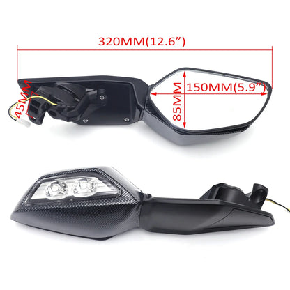 LED Indicators Rearview Mirrors in Carbon Fiber for Kawasaki Ninja 2016-2021