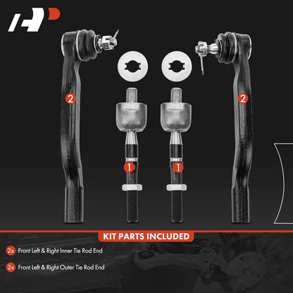 4-Piece Tie Rod End Set (Inner & Outer) for Honda Accord 1998-2002