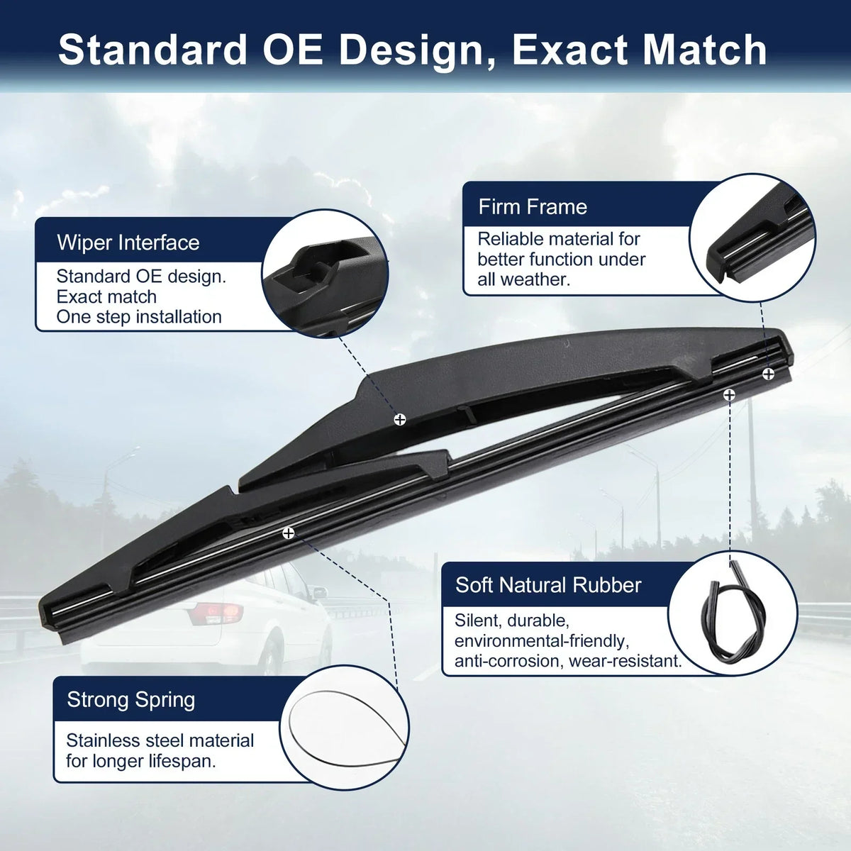 Set of 2 Rear 200mm 8" Wiper Blades for Lexus CT200h 2011-2016
