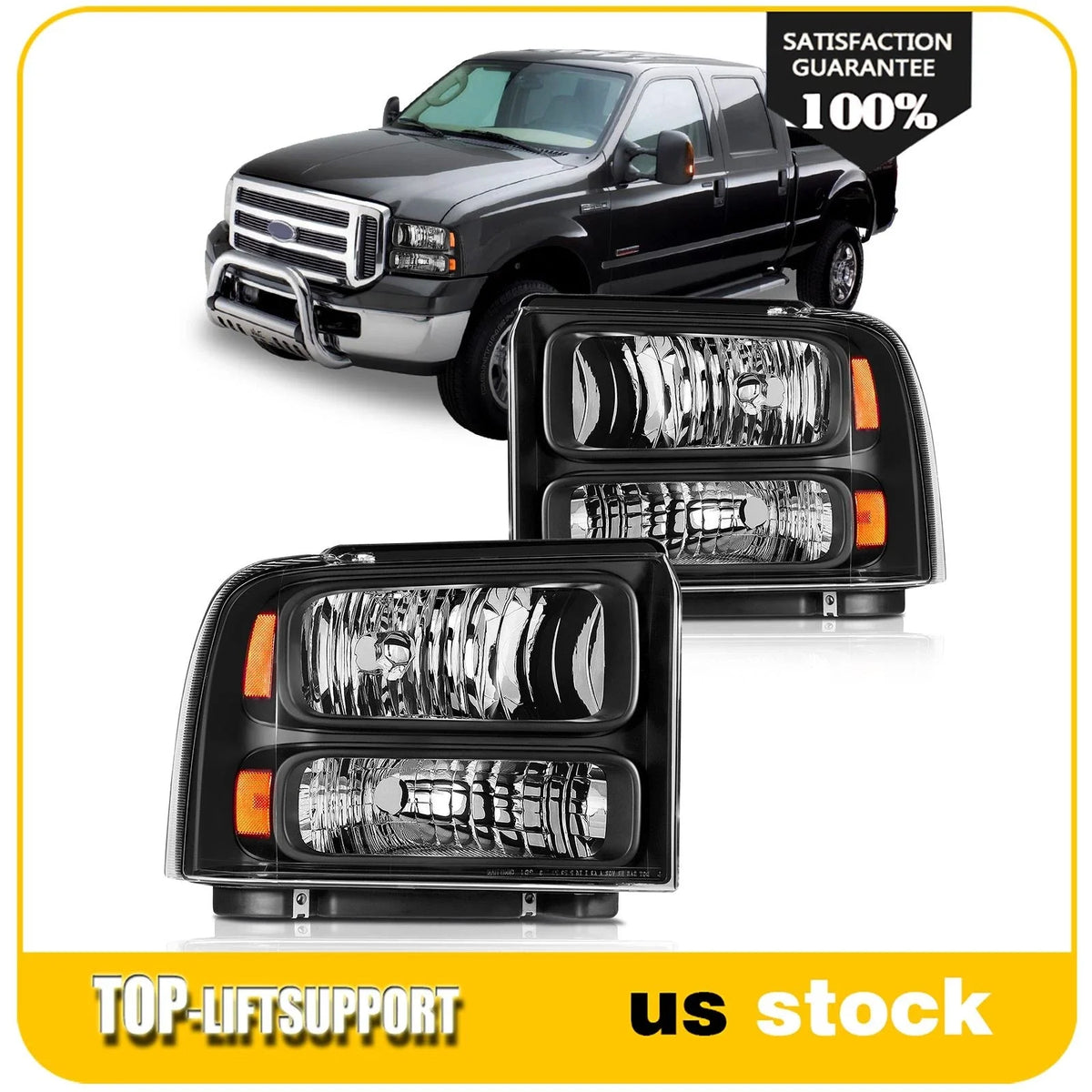2X Headlight Assembly for Ford F-250 F-350 F-450 F-550 Super Duty (2005–2007)