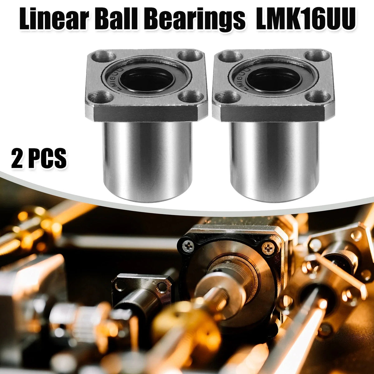 2pcs LMK16UU Linear Ball Bearings for Square Flange (16mm ID, 28mm OD)