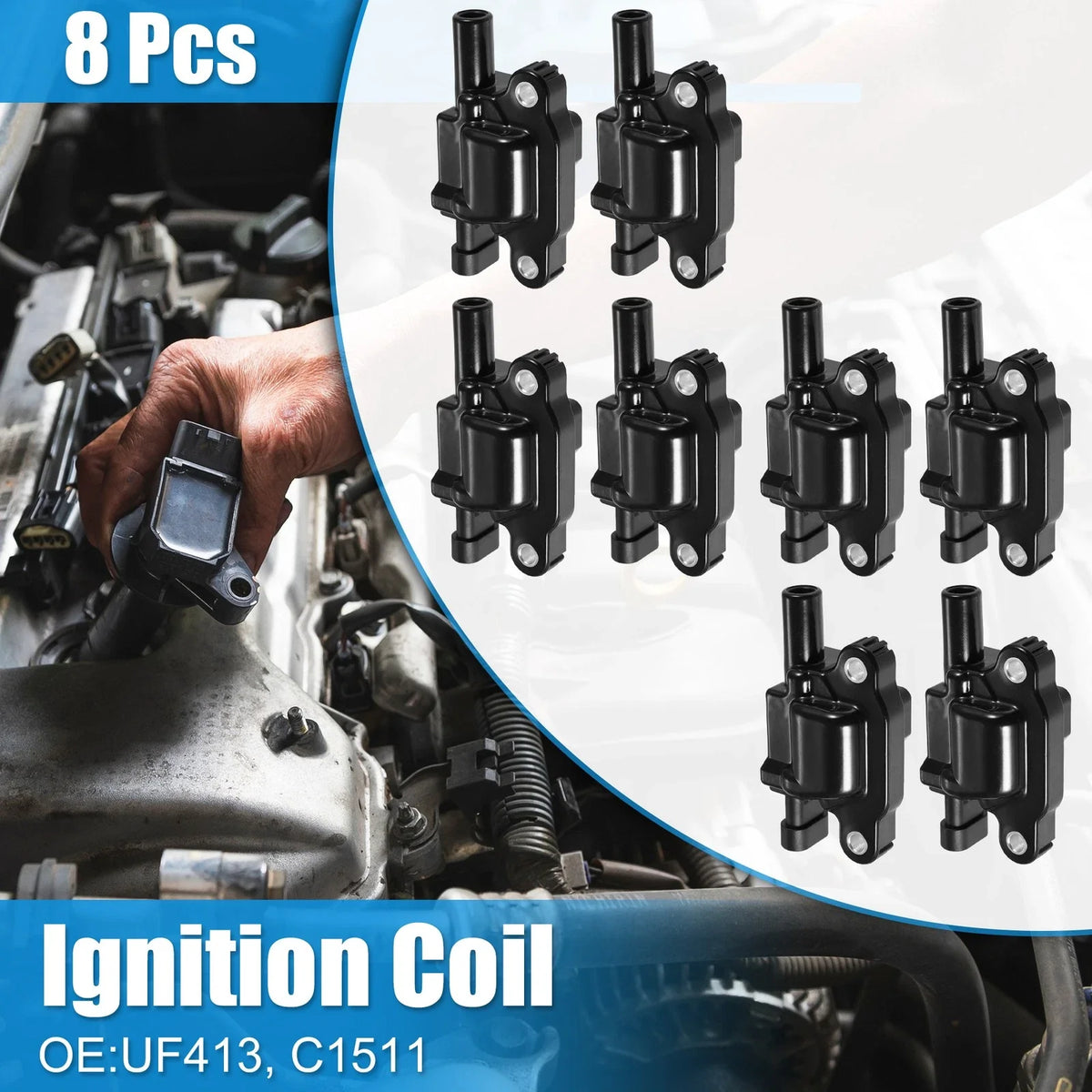 8pcs Ignition Coils for Chevrolet Camaro, Caprice (UF413, C1511)