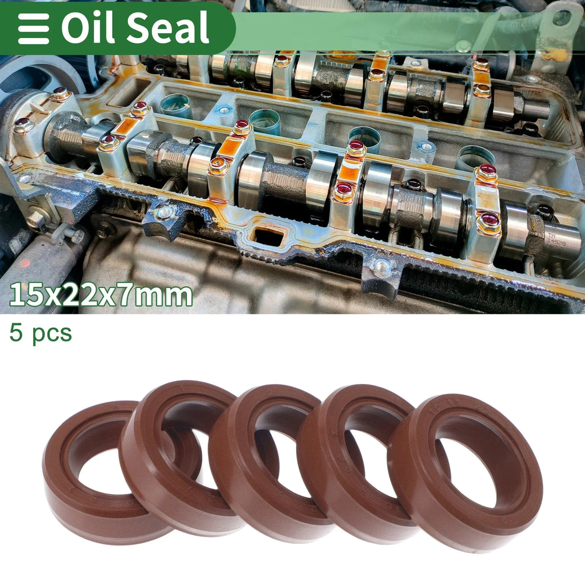 Set of 5 Oil Seal Rotary Shaft Seal FKM Rubber 15x22x7mm
