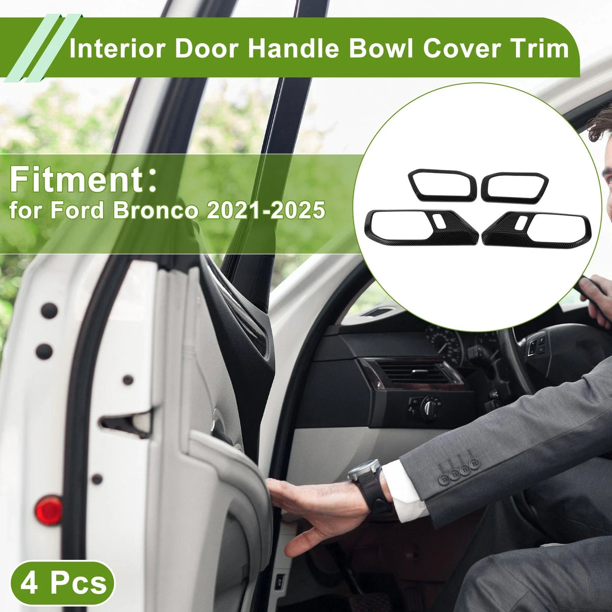 Set of 4 Interior Door Handle Bowl Cover Trim for Ford Bronco (2021–2025)