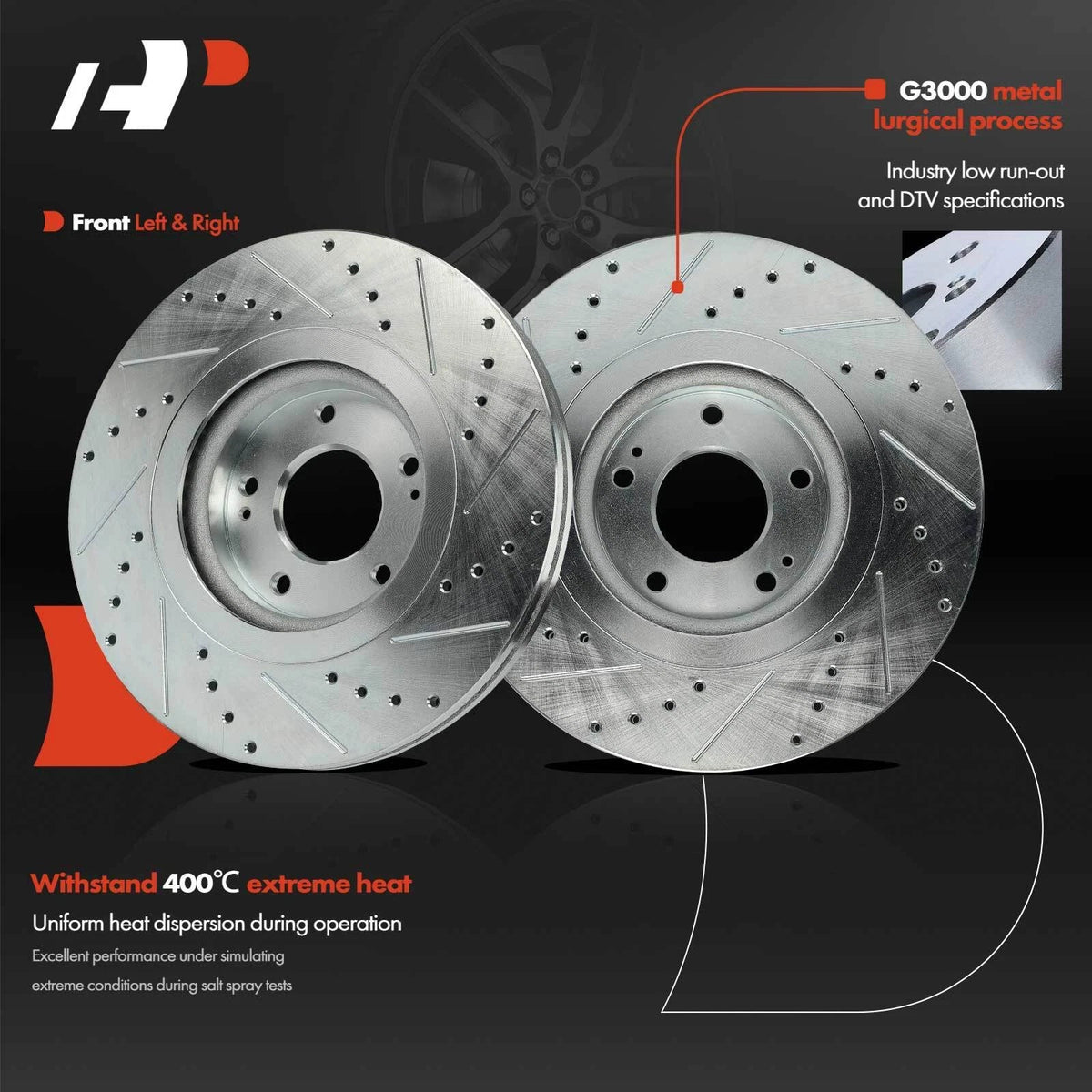 Ceramic Pads and Front Drilled Brake Rotors for Kia Sedona (2015-2020)