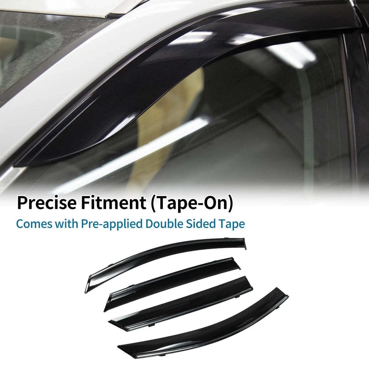 Set of 4 Window Deflectors for Kia K5 (2021) Tape-On Black