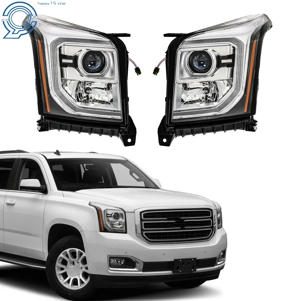 Pair of HID LED DRL Projector Headlights for GMC Yukon XL 2015-2020