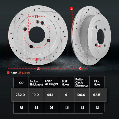 Rear Drilled & Slotted Rotors with Ceramic Pads for Accent 2012-2017