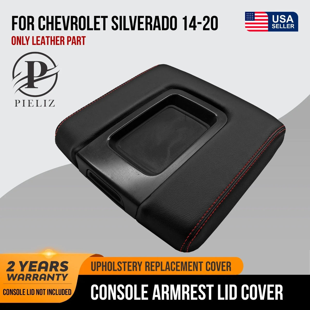Console Lid Cover for Chevrolet Silverado (2014–2020) Red Stitch