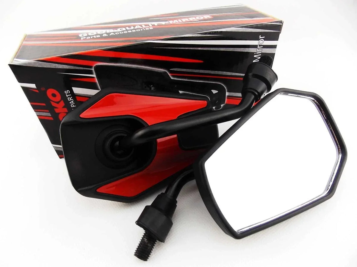 Black Red Hex Soko Mirrors for Yamaha SR250SE (1980-1984)
