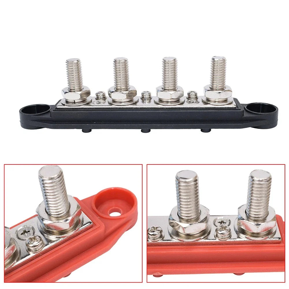 Power Distribution Terminal Block 3/8" 250A with 4 Studs - Red & Black