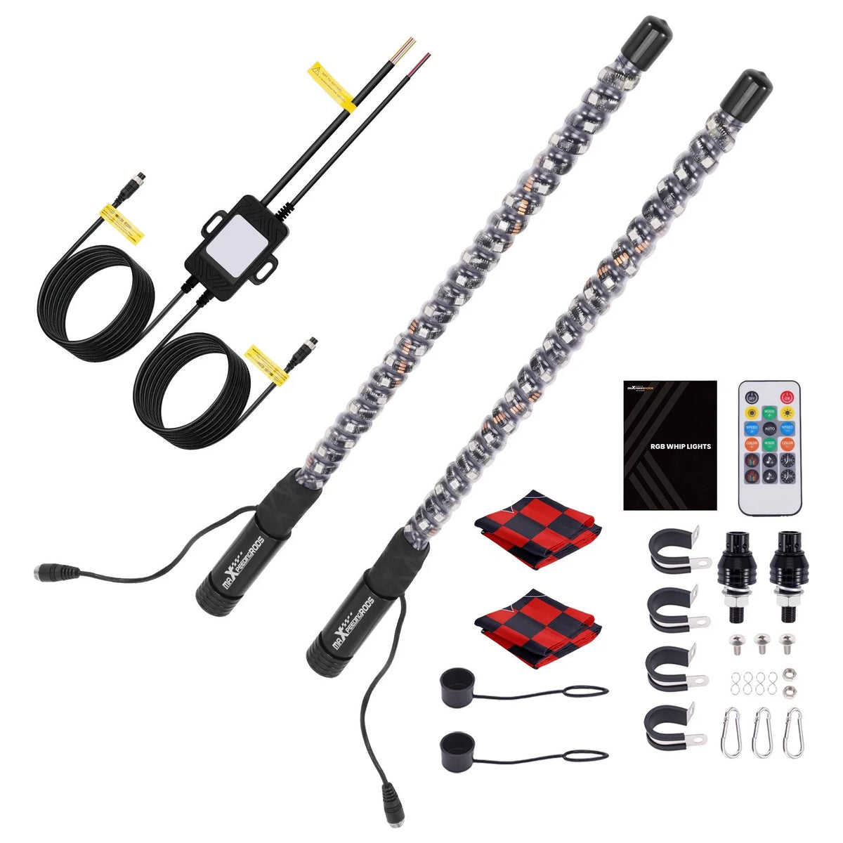 RGB 2X 2FT Spiral LED Whip Light Antenna for RZR Can-Am X3 UTV