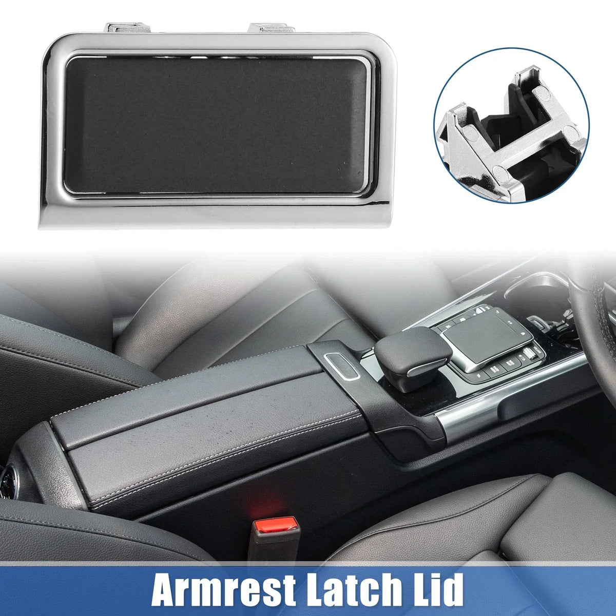 Black Plastic Armrest Latch Lid with Silver Tone for Mercedes-Benz
