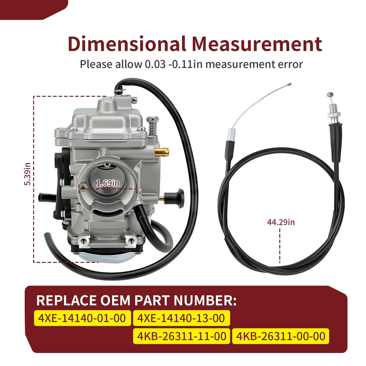 Carburetor Assembly with Throttle Cable for 1999 Yamaha Big Bear 350 4x4