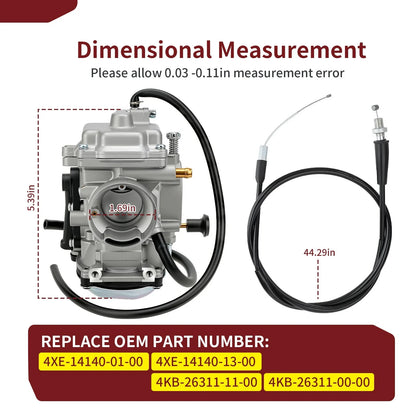 Carburetor Assembly with Throttle Cable for 1999 Yamaha Big Bear 350 4x4