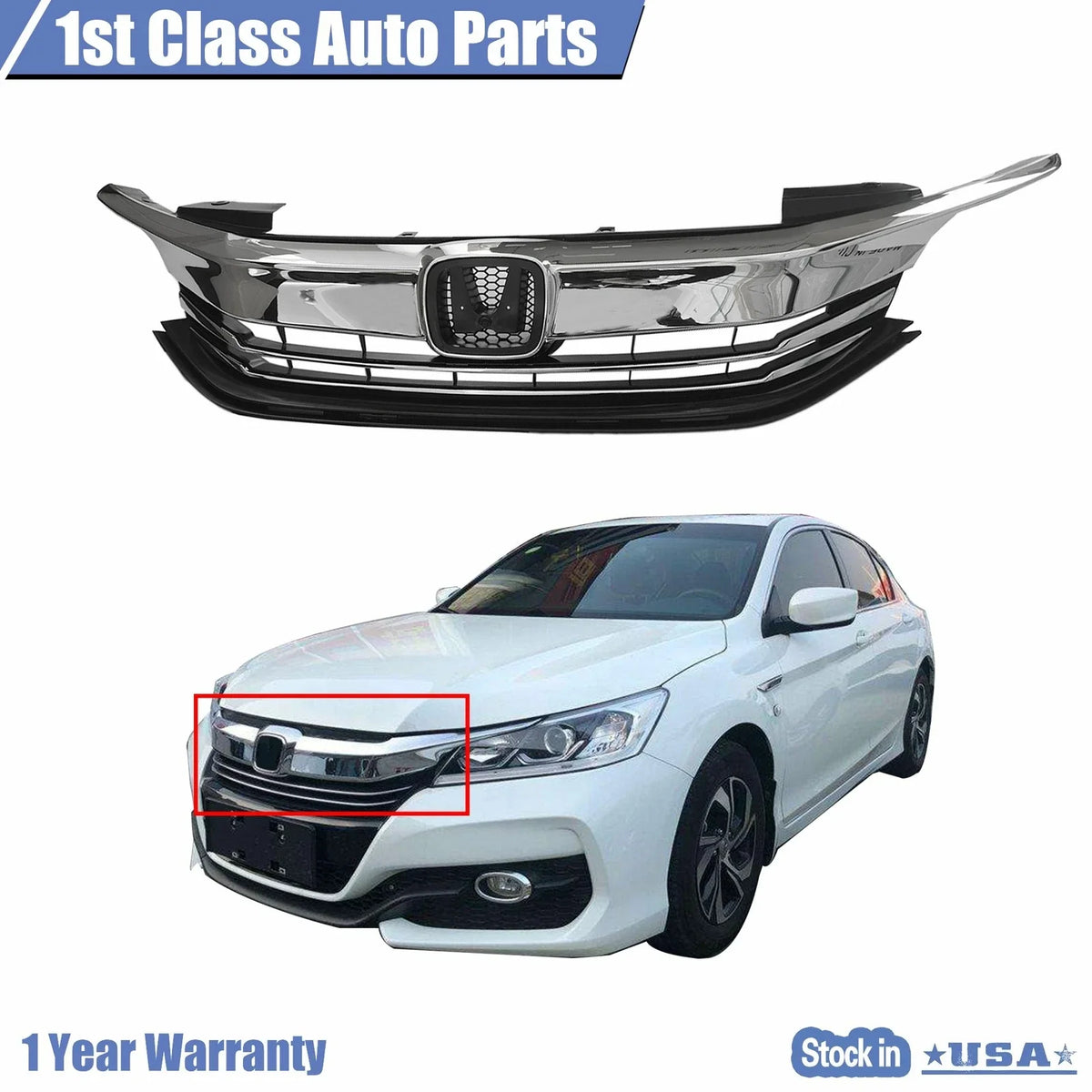 Chrome Front Bumper Upper Grille for Honda Accord Sedan (2016–2017)