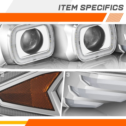 Chrome Headlights with Full LED and 3D Light Bar for Ford Mustang 2018-2023
