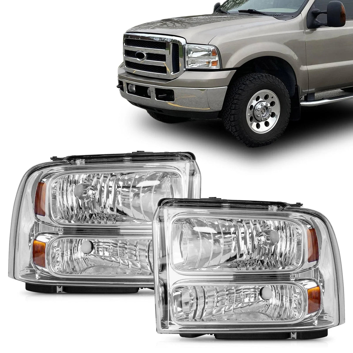 Pair Headlights for Ford F250 F350 F450 F550 Super Duty (2005–2007)