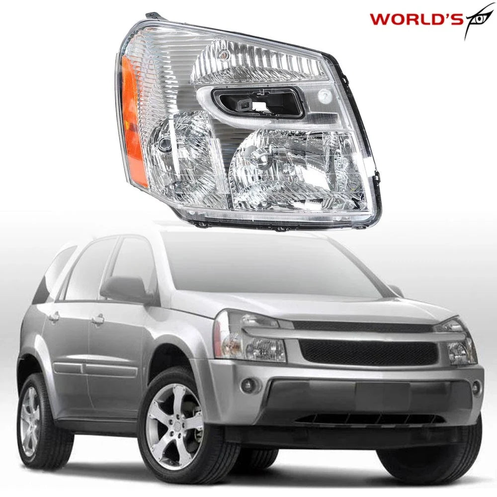 Right Headlight for Chevy Equinox (2005–2009) Halogen Chrome Housing Clear Lens